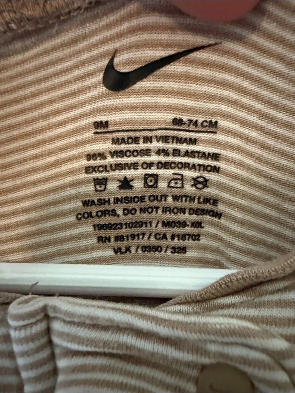 Nike Kids Beige Striped Zip-Front One-Piece